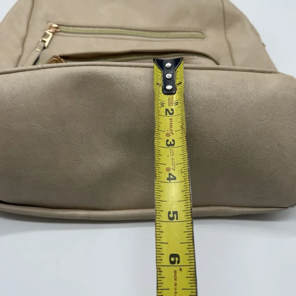 Faux Leather Backpack Purse Beige Cream Multi Pocket Travel Diaper Bag